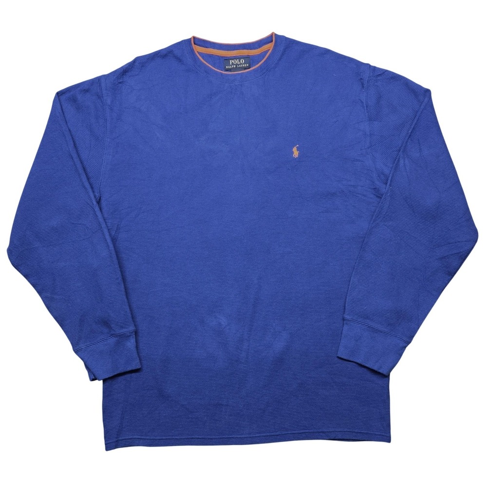 Polo Ralph Lauren Sweatshirt Mens XL Blue Pullover Crewneck Thermal Pony Logo